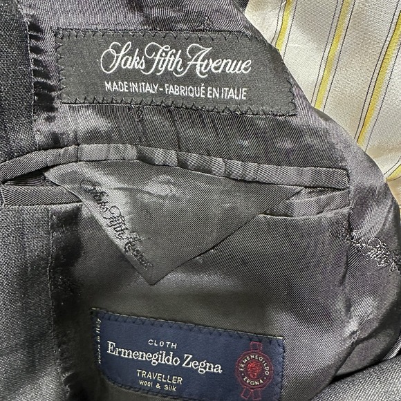Ermenegildo Zegna Saks Fifth Avenue 42r Gray Windowpane Stripe Wool Silk Blazer - Picture 9 of 10